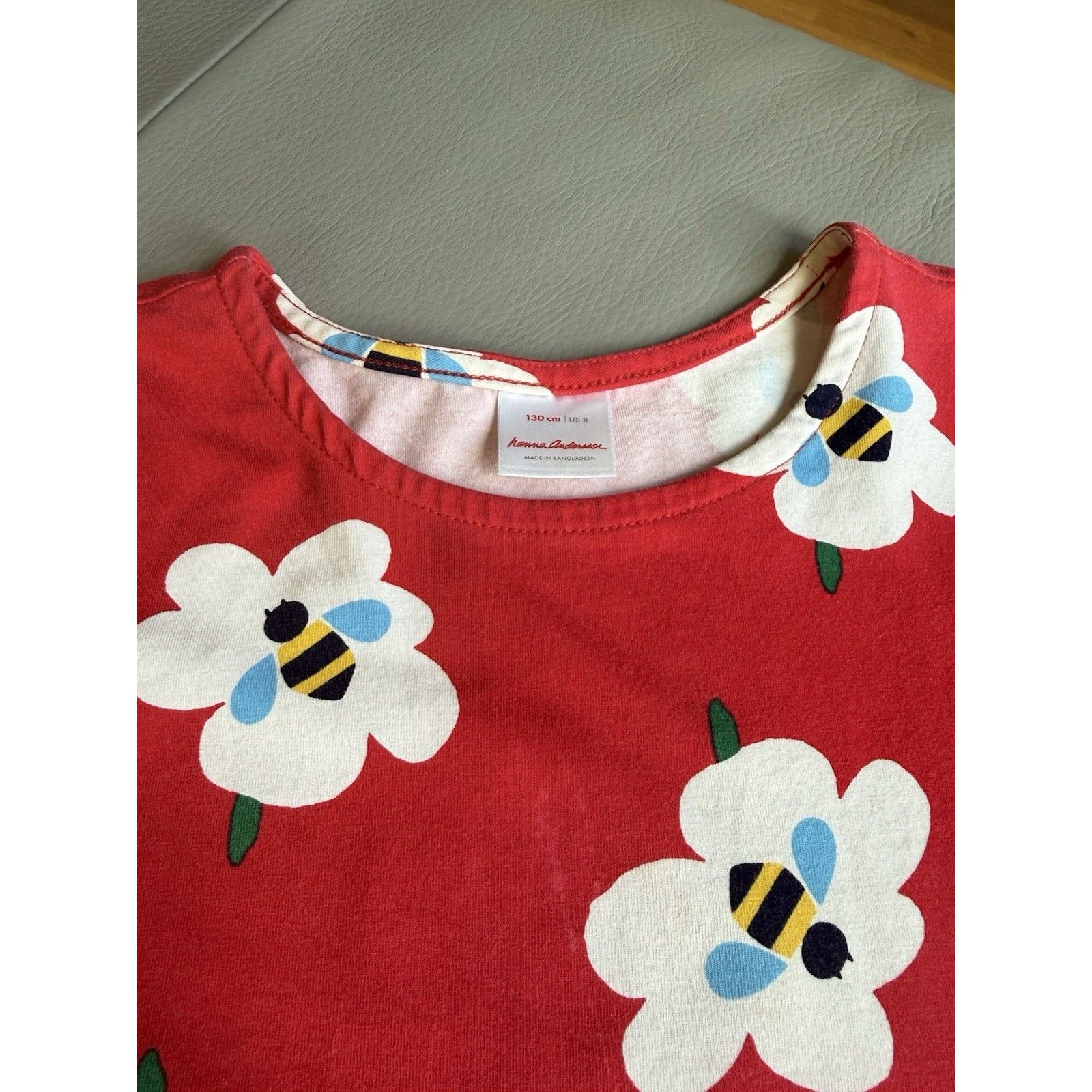 Hanna Andersson Girls Red Bee Floral Swing Dress Size 8 130cm Cotton Euc — image 3 of 7